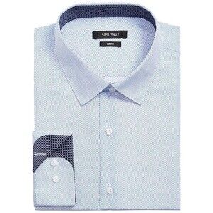 Nine West Light Blue Microdot Dress Shirt with Navy Contrast
